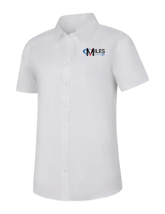 Womens White Short Sleeve Superpro React Twill Shirt w/Miles IT Logo