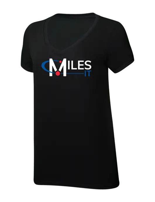 Womens Simply Soft V-Neck Black 4.5oz  Poly/Combed Ring Spun Cotton T-Shirt w/Miles IT Logo