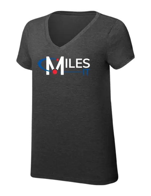 Womens Simply Soft V-Neck Black Frost 4.5oz  Poly/Combed Ring Spun Cotton T-Shirt w/Miles IT Logo