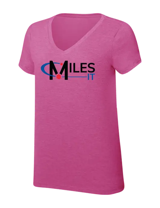 Womens Simply Soft V-Neck Fuschia Frost 4.5oz  Poly/Combed Ring Spun Cotton T-Shirt w/Miles IT Logo