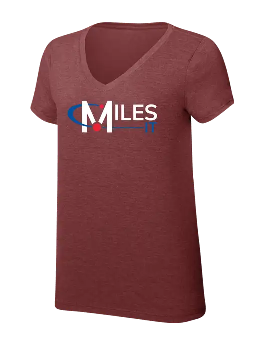 Womens Simply Soft V-Neck Maroon Frost 4.5oz  Poly/Combed Ring Spun Cotton T-Shirt w/Miles IT Logo