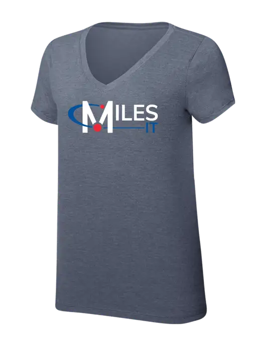 Womens Simply Soft V-Neck Navy Frost 4.5oz  Poly/Combed Ring Spun Cotton T-Shirt w/Miles IT Logo