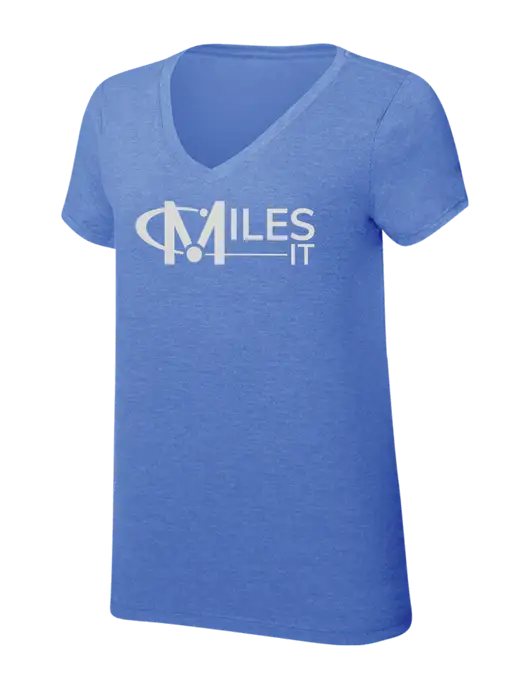 Womens Simply Soft V-Neck Royal Frost 4.5oz  Poly/Combed Ring Spun Cotton T-Shirt w/Miles IT Logo
