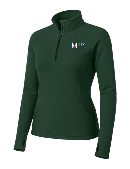 Dark Green Womens Sport Wick Stretch 1/4 Zip Pullover w/Miles IT Logo
