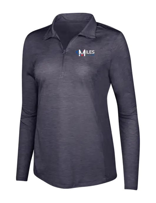 True Navy Heather Womens Posicharge Tri-Blend Wicking 1/4 Zip Pullover w/Miles IT Logo