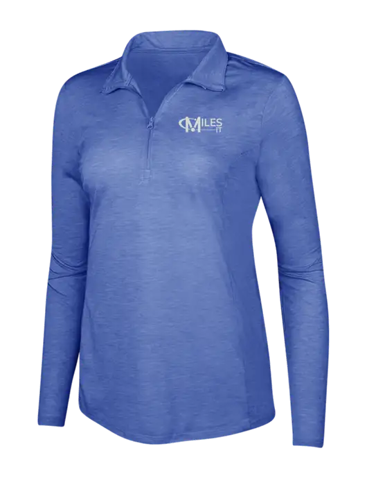 True Royal Heather Womens Posicharge Tri-Blend Wicking 1/4 Zip Pullover w/Miles IT Logo