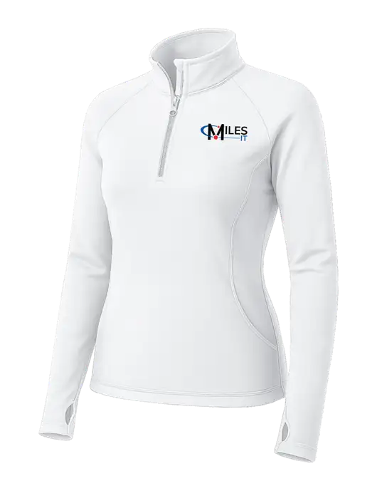 White Womens Sport Wick Stretch 1/4 Zip Pullover w/Miles IT Logo