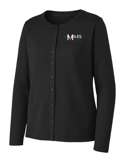 Black Womens Concept Stretch Button-Front Cardigan Sweater w/Miles IT Logo
