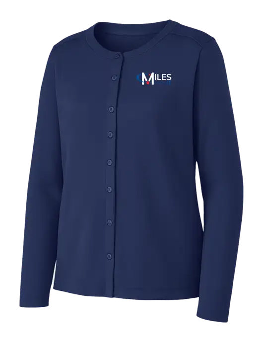 Dress Blue Navy Womens Concept Stretch Button-Front Cardigan Sweater w/Miles IT Logo