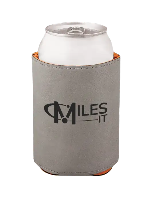 Grey Leatherette Beverage Holder w/Miles IT Logo