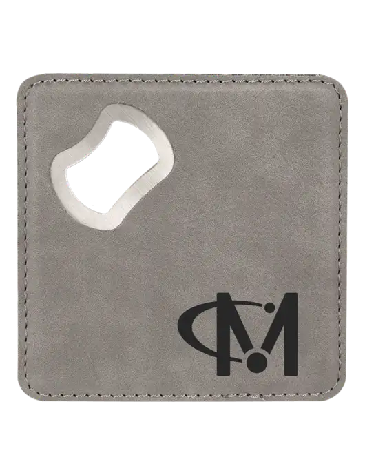 Grey Leatherette Coaster with Bottle Opener w/Miles IT Icon Logo