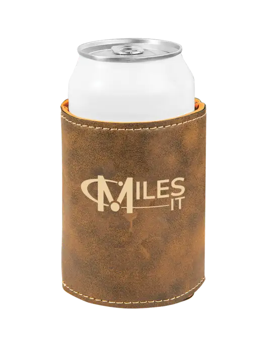 Rustic Leatherette Beverage Holder w/Miles IT Logo