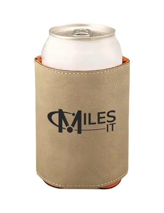 Tan Leatherette Beverage Holder w/Miles IT Logo