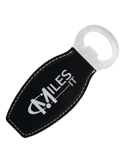 Black Leatherette Bottle Opener with Magnet w/Miles IT Logo