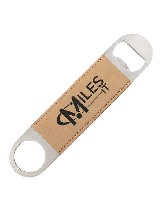 Tan Leatherette Bottle Opener w/Miles IT Logo