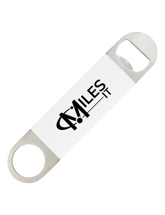 White Bottle Opener with Silicone Grip w/Miles IT Logo