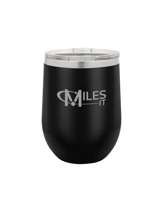 Polar Camel 12 oz Powder Coated Black Vacuum Insulated Stemless Wine Tumbler w/Miles IT Logo