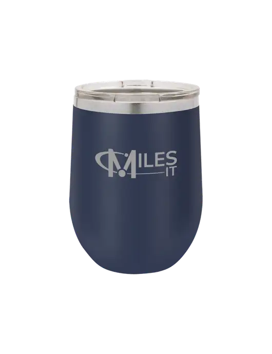 Polar Camel 12 oz Powder Coated Navy Vacuum Insulated Stemless Wine Tumbler w/Miles IT Logo