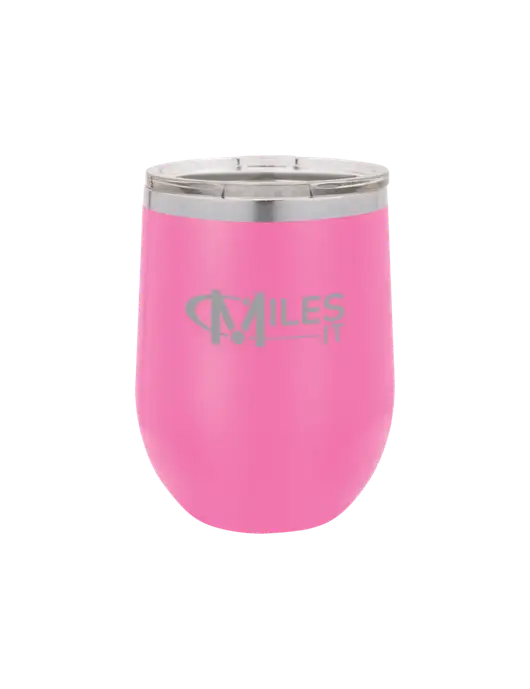Polar Camel 12 oz Powder Coated Pink Vacuum Insulated Stemless Wine Tumbler w/Miles IT Logo