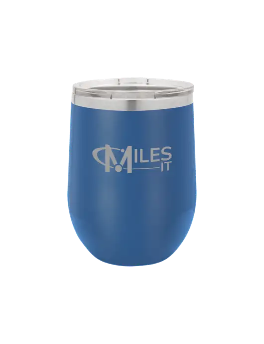 Polar Camel 12 oz Powder Coated Royal Vacuum Insulated Stemless Wine Tumbler w/Miles IT Logo