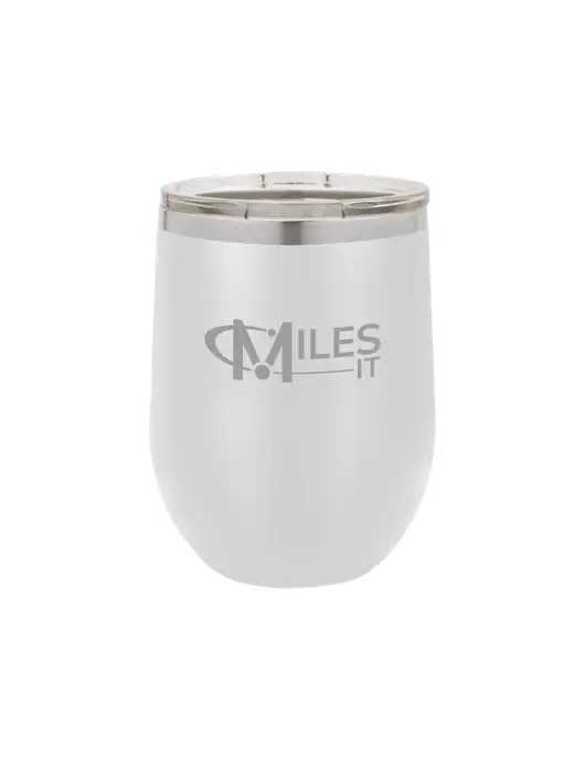 Polar Camel 12 oz Powder Coated White Vacuum Insulated Stemless Wine Tumbler w/Miles IT Logo
