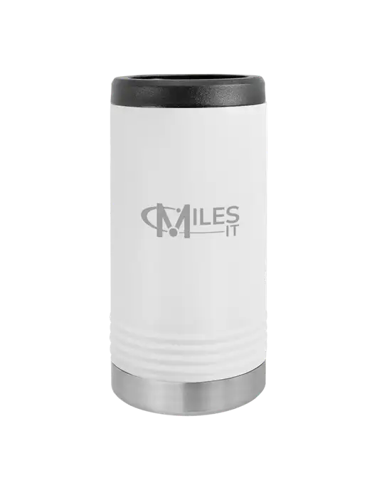 Polar Camel Powder Coated White Vacuum Insulated Slim Beverage Holder w/Miles IT Logo