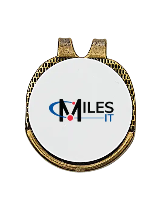 Antique Gold Hat Clip w/Golf Ball Marker w/Miles IT Logo