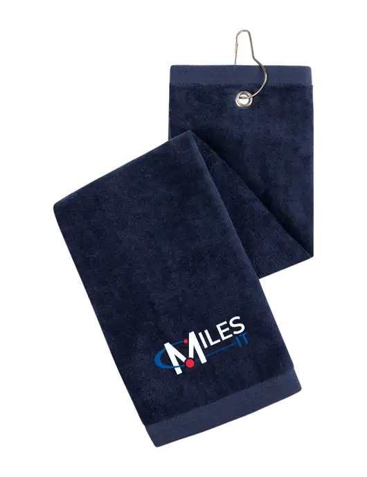 Navy Tri-Fold Golf Towel with Grommet w/Miles IT Logo