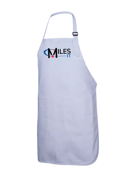 Full-Length White Apron With Pockets w/Miles IT Logo