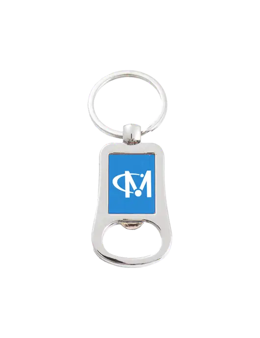 Silver & Blue Bottle Opener Keychain w/Miles IT Icon Logo