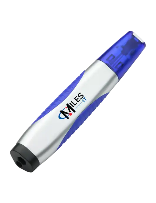 Silver/Blue Level Light Screwdriver Pen w/Miles IT Logo
