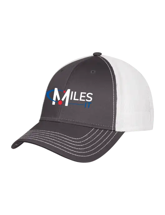 Dark Grey/White Mesh Trucker Cap Snap Back w/Miles IT Logo