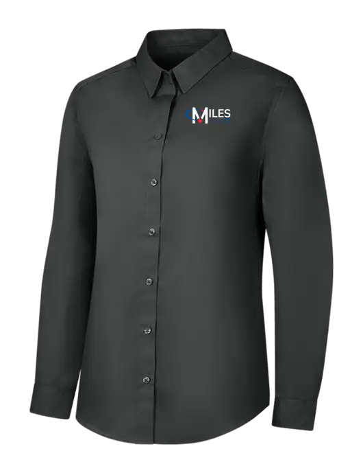 Womens Dark Grey Long Sleeve Carefree Poplin Shirt w/Miles IT Logo