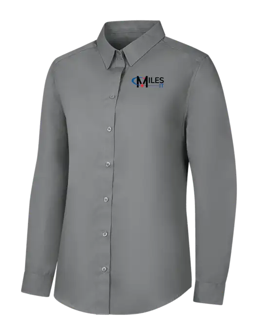 Womens Medium Grey Long Sleeve Carefree Poplin Shirt w/Miles IT Logo
