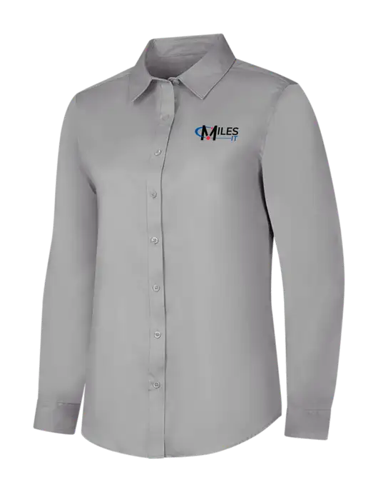 Light Grey Womens Long Sleeve Superpro React Twill Shirt w/Miles IT Logo