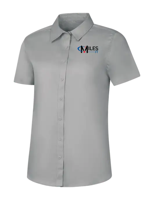 Womens Light Grey Short Sleeve Superpro React Twill Shirt w/Miles IT Logo