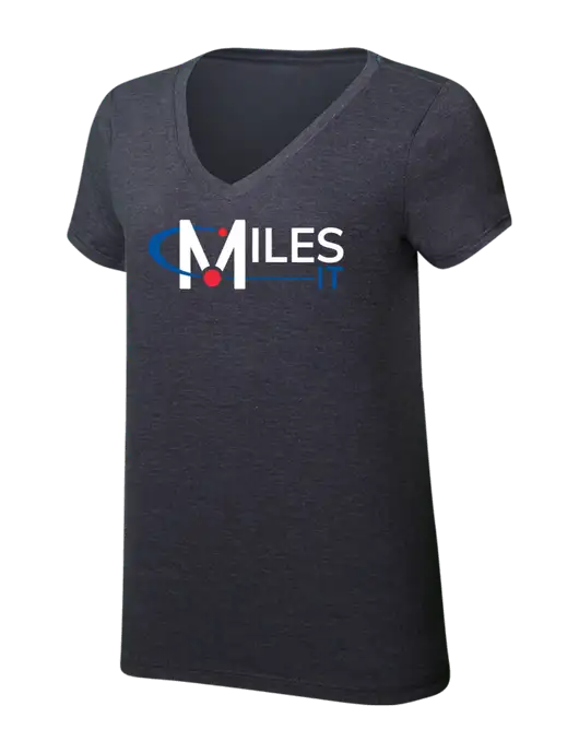 Womens Simply Soft V-Neck Heather Charcoal 4.5oz  Poly/Combed Ring Spun Cotton T-Shirt w/Miles IT Logo