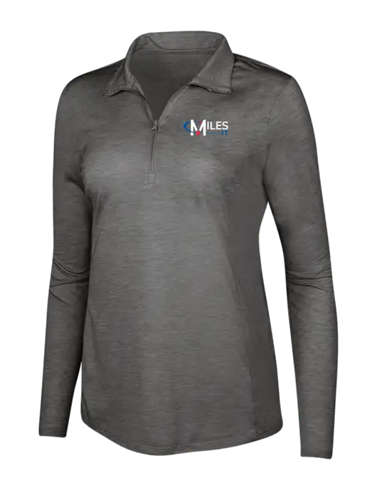 Dark Grey Heather Womens Posicharge Tri-Blend Wicking 1/4 Zip Pullover w/Miles IT Logo