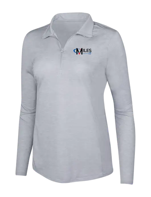Light Grey Heather Womens Posicharge Tri-Blend Wicking 1/4 Zip Pullover w/Miles IT Logo