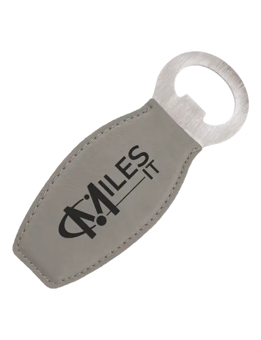 Grey Leatherette Bottle Opener with Magnet w/Miles IT Logo