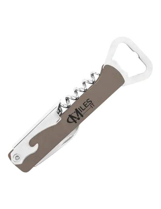 Grey Leatherette Wine Bottle Opener w/Miles IT Logo