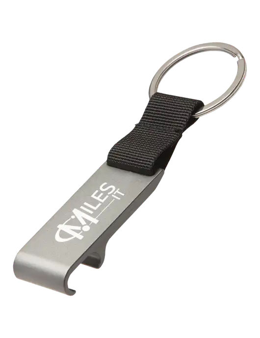 Gunmetal Bottle Opener & Key Ring w/Miles IT Logo