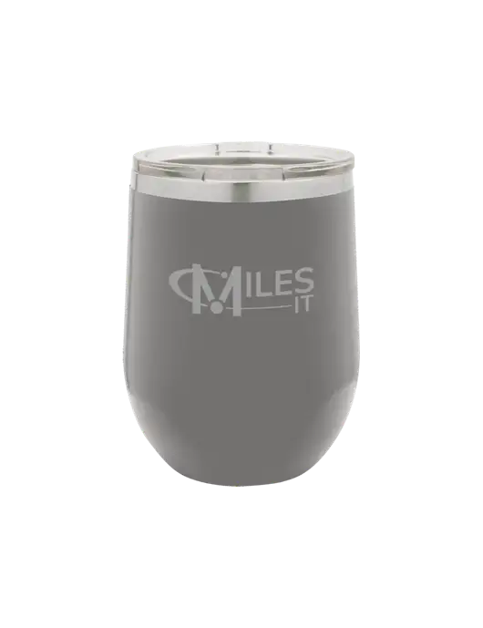 Polar Camel 12 oz Powder Coated Grey Vacuum Insulated Stemless Wine Tumbler w/Miles IT Logo